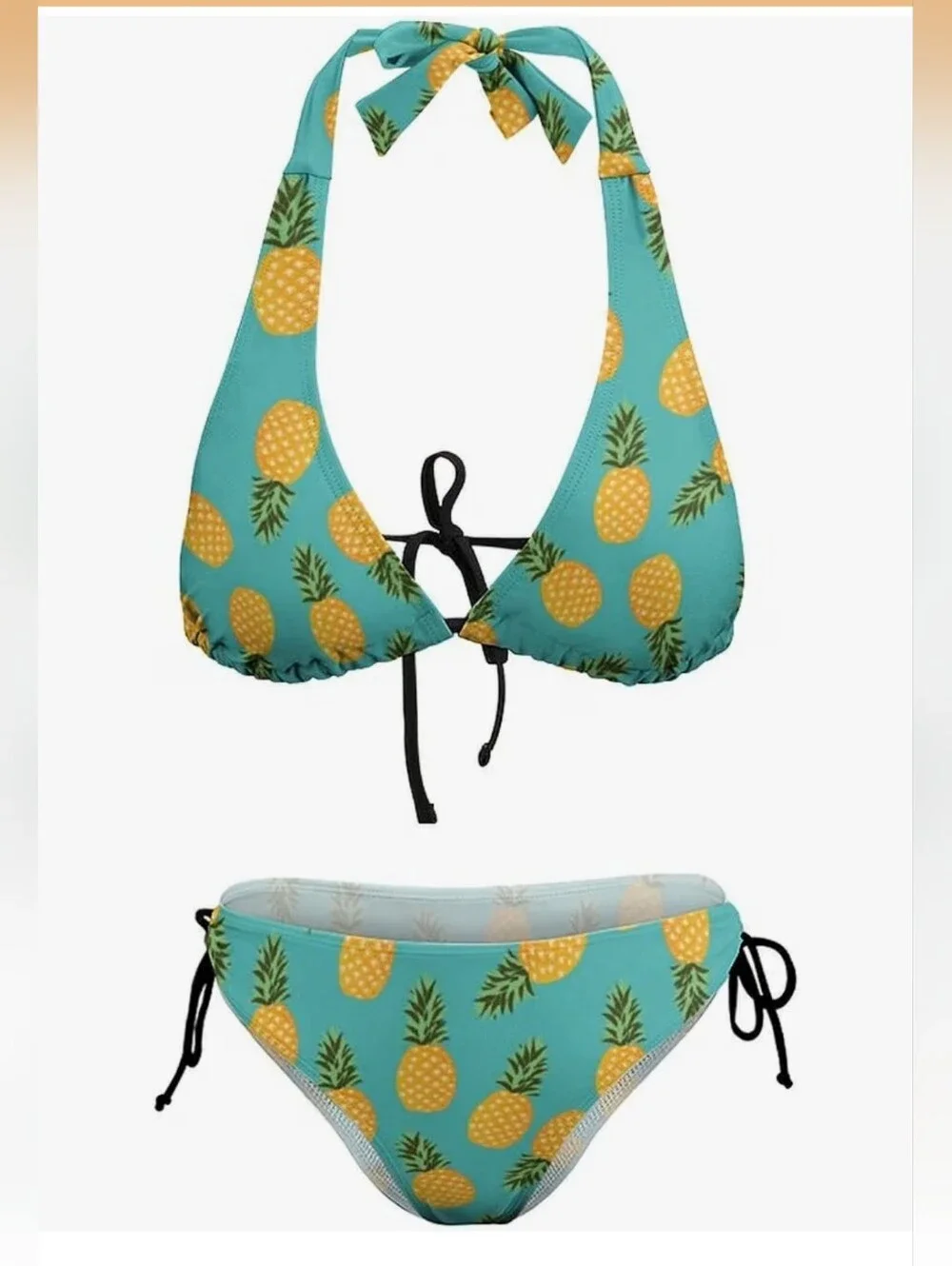 Women's Pineapple Print Print Swimsuit Tie Side Triangle Bikini, Medium